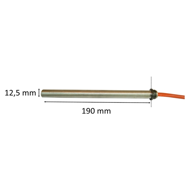 Igniter with flange for pellet stove: 12,5 x 190 mm 330 Watt